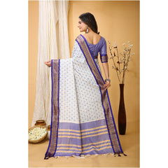 Mayawye Women's Soft Cotton Silk Printed Saree With Unstitched Blouse 5.5Mtr (Purple)