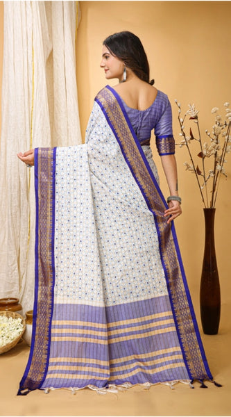 Mayawye Women's Soft Cotton Silk Printed Saree With Unstitched Blouse 5.5Mtr (Purple)