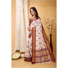 Mayawye Women's Soft Cotton Silk Printed Saree With Unstitched Blouse 5.5Mtr (Maroon)