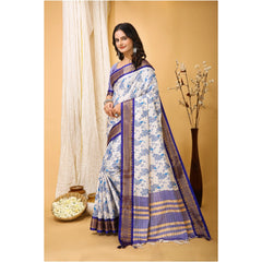 Mayawye Women's Soft Cotton Silk Printed Saree With Unstitched Blouse 5.5Mtr (Purple)