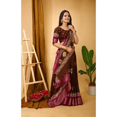 Mayawye Women's Soft Blooming Marshmallow Fabric Kalamkari Printed Saree With Unstitched Blouse 5.5Mtr (Maroon)