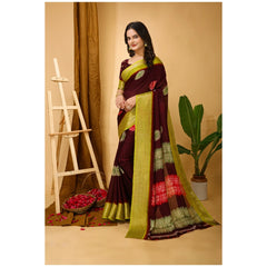 Mayawye Women's Soft Blooming Marshmallow Fabric Kalamkari Printed Saree With Unstitched Blouse 5.5Mtr (Maroon)