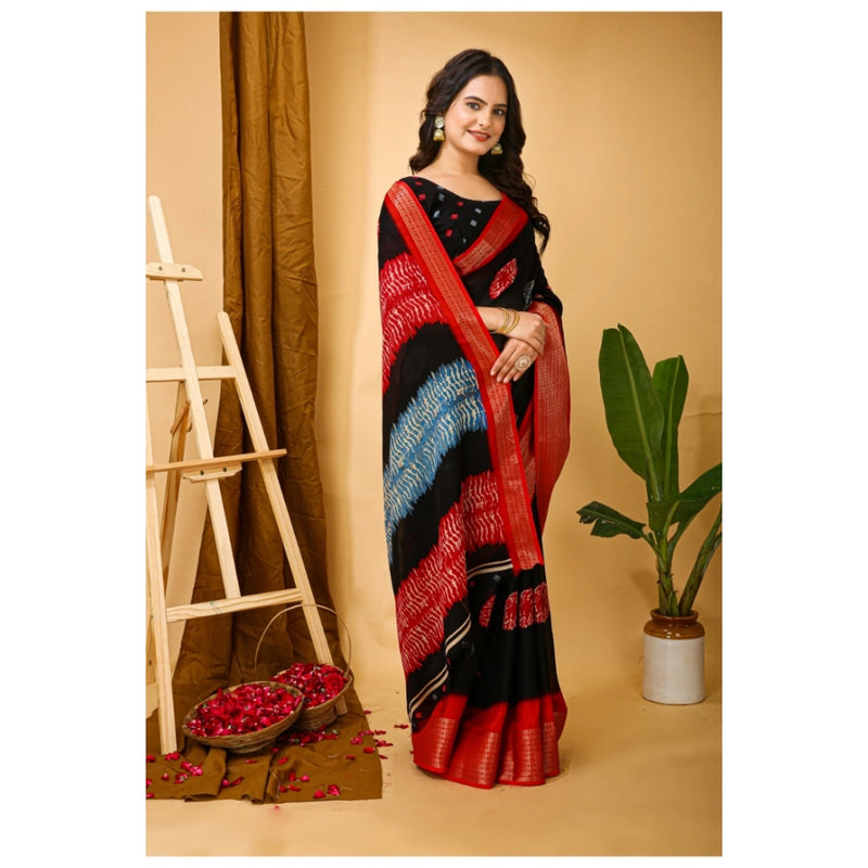 Mayawye Women's Soft Blooming Marshmallow Fabric Kalamkari Printed Saree With Unstitched Blouse 5.5Mtr (Black)