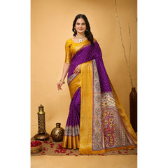 Mayawye Women's Soft Dola Cotton Kalamkari Printed Saree With Unstitched Blouse 5.5Mtr (Purple)