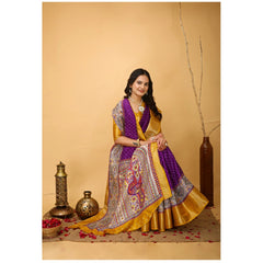 Mayawye Women's Soft Dola Cotton Kalamkari Printed Saree With Unstitched Blouse 5.5Mtr (Purple)