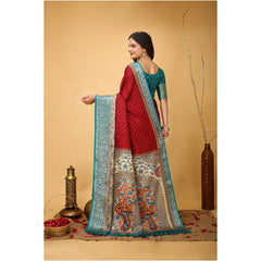 Mayawye Women's Soft Dola Cotton Kalamkari Printed Saree With Unstitched Blouse 5.5Mtr (Red)