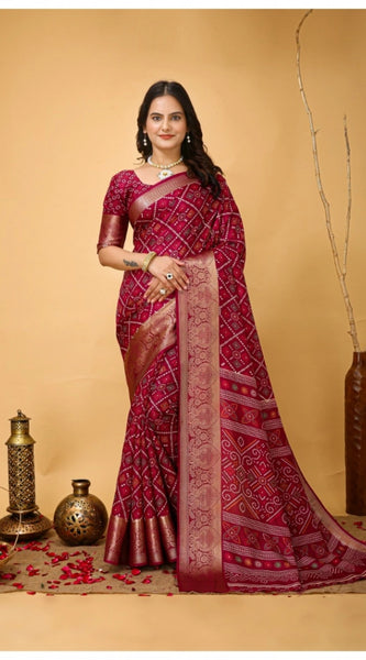 Mayawye Women's Soft Dola Cotton Kalamkari Printed Saree With Unstitched Blouse 5.5Mtr (Red)