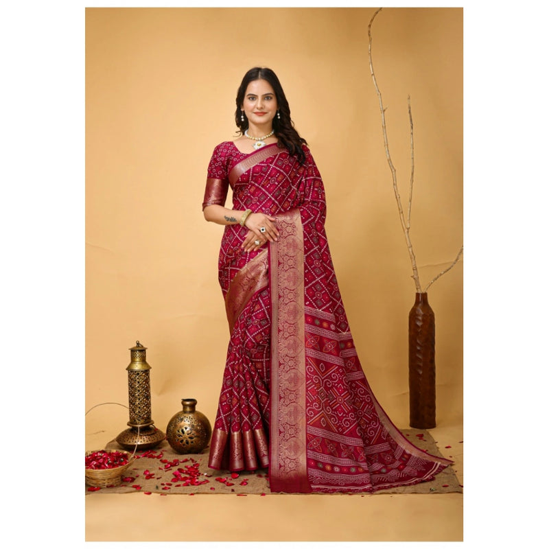 Mayawye Women's Soft Dola Cotton Kalamkari Printed Saree With Unstitched Blouse 5.5Mtr (Red)