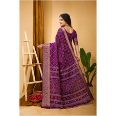Mayawye Women's Soft Dola Cotton Kalamkari Printed Saree With Unstitched Blouse 5.5Mtr (Purple)