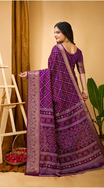 Mayawye Women's Soft Dola Cotton Kalamkari Printed Saree With Unstitched Blouse 5.5Mtr (Purple)