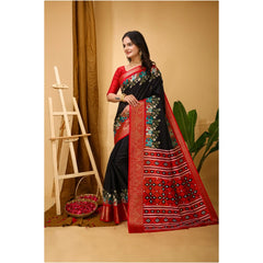 Mayawye Women's Soft Dola Cotton Kalamkari Printed Saree With Unstitched Blouse 5.5Mtr (Black)