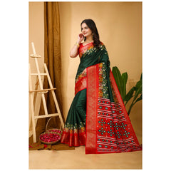 Mayawye Women's Soft Dola Cotton Kalamkari Printed Saree With Unstitched Blouse 5.5Mtr (Green)
