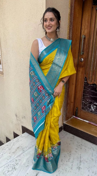 Mayawye Women's Soft Dola Cotton Kalamkari Printed Saree With Unstitched Blouse 5.5Mtr (Mustard)