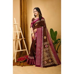 Mayawye Women's Soft Blooming Marshmallow Fabric Kalamkari Printed Saree With Unstitched Blouse 5.5Mtr (Maroon)
