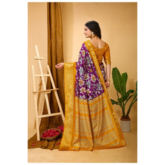 Mayawye Women's Soft Dola Cotton Kalamkari Printed Saree With Unstitched Blouse 5.5Mtr (Purple)
