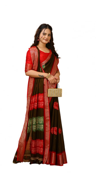 Mayawye Women's Soft Blooming Marshmallow Fabric Kalamkari Printed Saree With Unstitched Blouse 5.5Mtr (Mehendi)