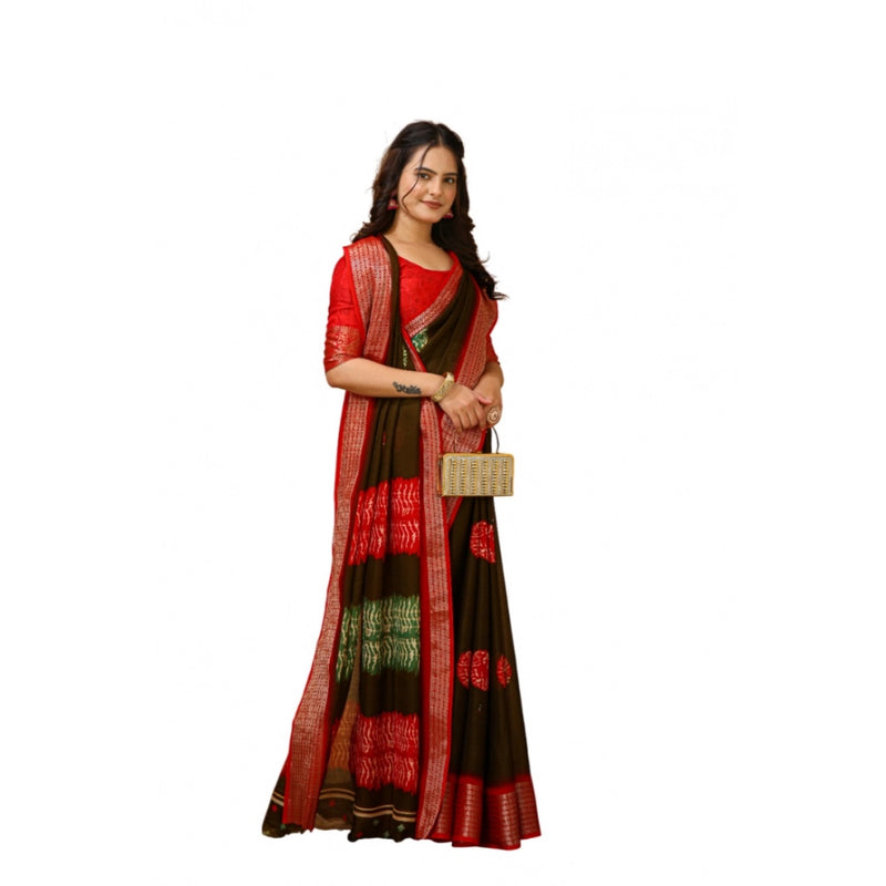 Mayawye Women's Soft Blooming Marshmallow Fabric Kalamkari Printed Saree With Unstitched Blouse 5.5Mtr (Mehendi)