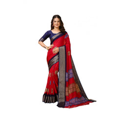 Mayawye Women's Soft Blooming Marshmallow Fabric Kalamkari Printed Saree With Unstitched Blouse 5.5Mtr (Red)