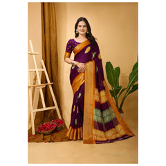 Mayawye Women's Soft Blooming Marshmallow Fabric Kalamkari Printed Saree With Unstitched Blouse 5.5Mtr (Wine)
