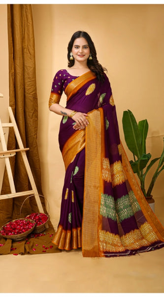 Mayawye Women's Soft Blooming Marshmallow Fabric Kalamkari Printed Saree With Unstitched Blouse 5.5Mtr (Wine)