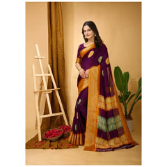 Mayawye Women's Soft Blooming Marshmallow Fabric Kalamkari Printed Saree With Unstitched Blouse 5.5Mtr (Wine)