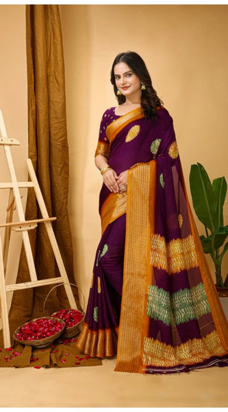 Mayawye Women's Soft Blooming Marshmallow Fabric Kalamkari Printed Saree With Unstitched Blouse 5.5Mtr (Wine)