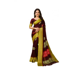Mayawye Women's Soft Blooming Marshmallow Fabric Kalamkari Printed Saree With Unstitched Blouse 5.5Mtr (Maroon)