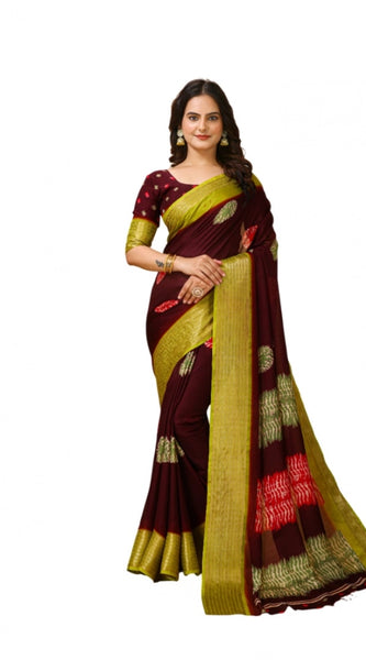 Mayawye Women's Soft Blooming Marshmallow Fabric Kalamkari Printed Saree With Unstitched Blouse 5.5Mtr (Maroon)