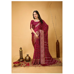 Mayawye Women's Soft Dola Cotton Kalamkari Printed Saree With Unstitched Blouse 5.5Mtr (Red)