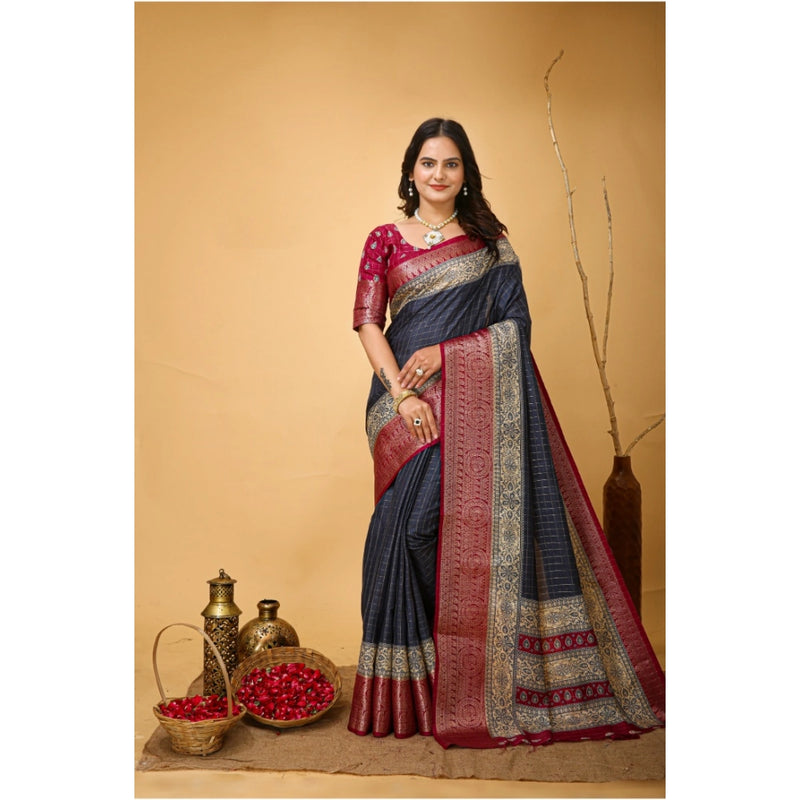 Mayawye Women's Soft Dola Cotton Kalamkari Printed Saree With Unstitched Blouse 5.5Mtr (Grey)