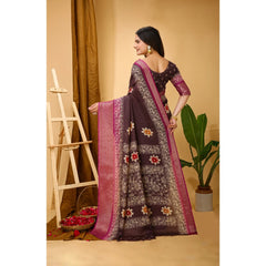 Mayawye Women's Soft Blooming Marshmallow Fabric Kalamkari Printed Saree With Unstitched Blouse 5.5Mtr (Maroon)