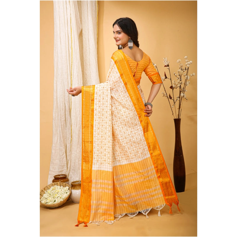 Mayawye Women's Soft Cotton Silk Printed Saree With Unstitched Blouse 5.5Mtr (Yellow)