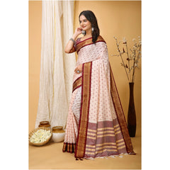 Mayawye Women's Soft Cotton Silk Printed Saree With Unstitched Blouse 5.5Mtr (Maroon)