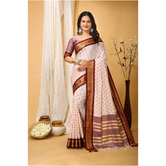 Mayawye Women's Soft Cotton Silk Printed Saree With Unstitched Blouse 5.5Mtr (Maroon)