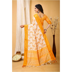 Mayawye Women's Soft Cotton Silk Printed Saree With Unstitched Blouse 5.5Mtr (Yellow)