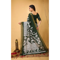 Mayawye Women's Soft Handloom Cotton Kalamkari Printed Saree With Unstitched Blouse 5.5Mtr (Green)