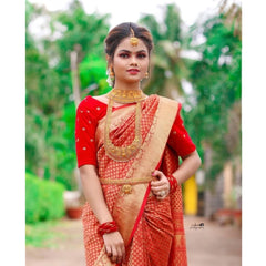 Mayawye Women's Soft Lichi Silk Printed Saree With Unstitched Blouse 5.5Mtr (Red)