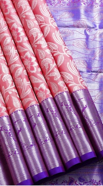 Mayawye Women's Soft Lichi Silk Printed Saree With Unstitched Blouse 5.5Mtr (Purple)