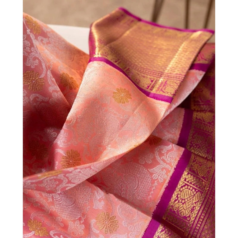 Mayawye Women's Soft Lichi Silk Printed Saree With Unstitched Blouse 5.5Mtr (Pink)