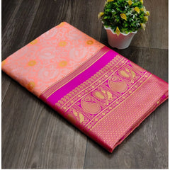 Mayawye Women's Soft Lichi Silk Printed Saree With Unstitched Blouse 5.5Mtr (Pink)