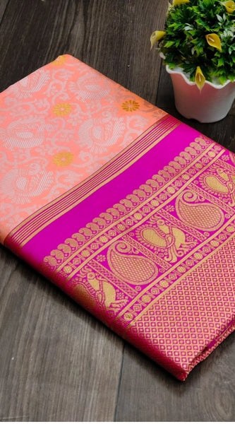 Mayawye Women's Soft Lichi Silk Printed Saree With Unstitched Blouse 5.5Mtr (Pink)