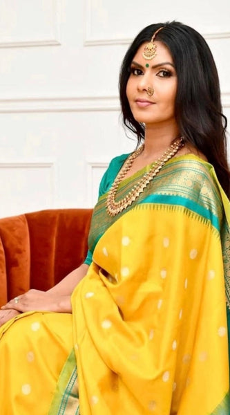 Mayawye Women's Soft Lichi Silk Printed Saree With Unstitched Blouse 5.5Mtr (Yellow)