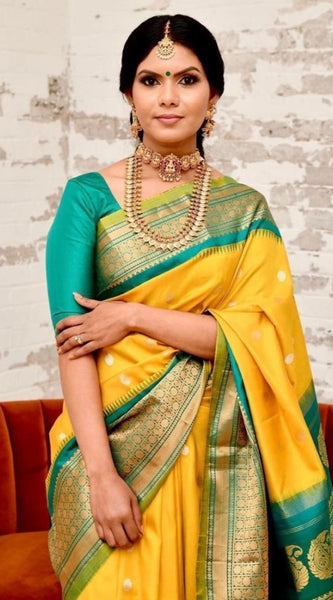 Mayawye Women's Soft Lichi Silk Printed Saree With Unstitched Blouse 5.5Mtr (Yellow)