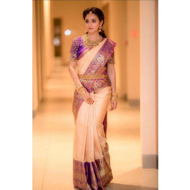 Mayawye Women's Soft Lichi Silk Printed Saree With Unstitched Blouse 5.5Mtr (Purple)
