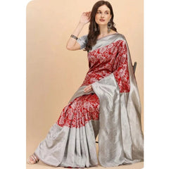 Mayawye Women's Soft Lichi Silk Printed Saree With Unstitched Blouse 5.5Mtr (Red)