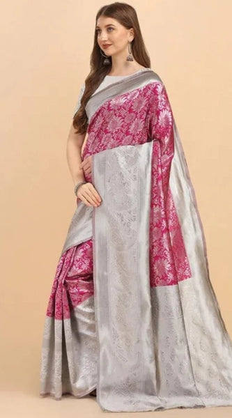 Mayawye Women's Soft Lichi Silk Printed Saree With Unstitched Blouse 5.5Mtr (Pink)