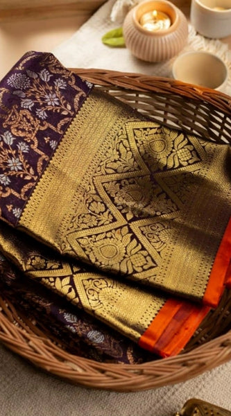 Mayawye Women's Soft Lichi Silk Printed Saree With Unstitched Blouse 5.5Mtr (Purple)