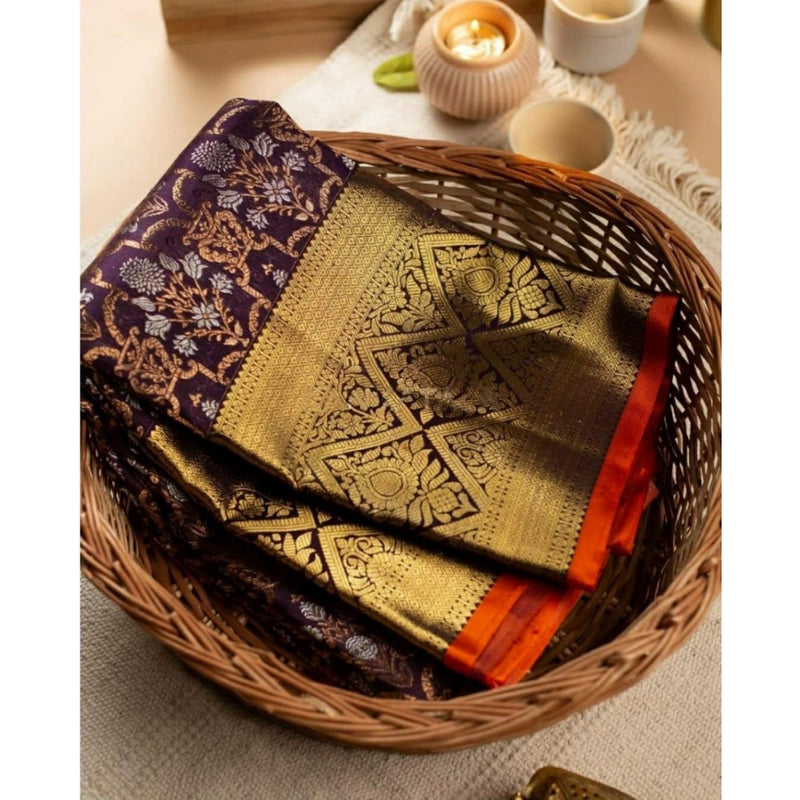 Mayawye Women's Soft Lichi Silk Printed Saree With Unstitched Blouse 5.5Mtr (Purple)