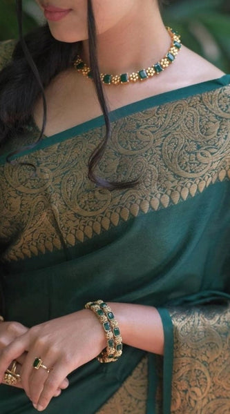 Mayawye Women's Soft Lichi Silk Solid Saree With Unstitched Blouse 5.5Mtr (Green)