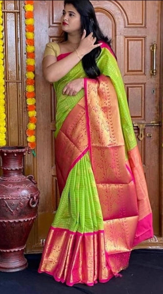 Mayawye Women's Soft Lichi Silk Printed Saree With Unstitched Blouse 5.5Mtr (Green)